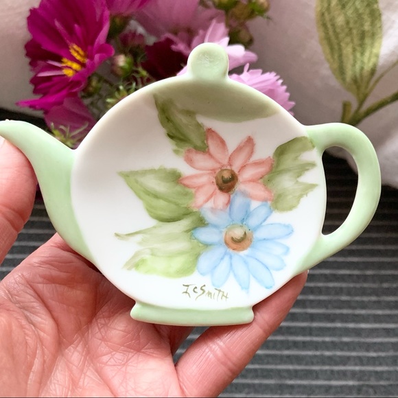 Vintage Tea Bag Caddy Holder / Hand Painted Ceramic Tea Bag Holder Trinket Dish. - Picture 11 of 12